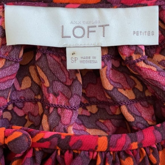 LOFT Women's Multicolor Spotted Blouse Puff Sleeves - Picture 4 of 4